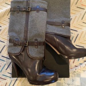 Brown and grey wool boots